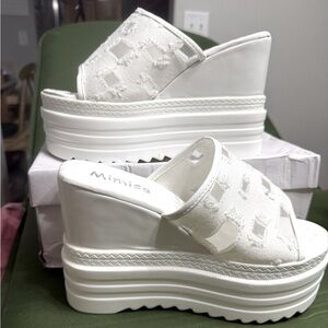 White Platform Sandals with Lacy Upper and Chunky Sole